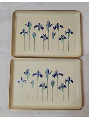 Set Of 2 Otagiri Japan Lacquerware Trays With Iris Floral Design 9.5" X 6.5" Cre